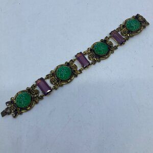 Vtg RARE 1920s LOUIS ROUSSELET ? molded peking amethyst glass brass bracelet